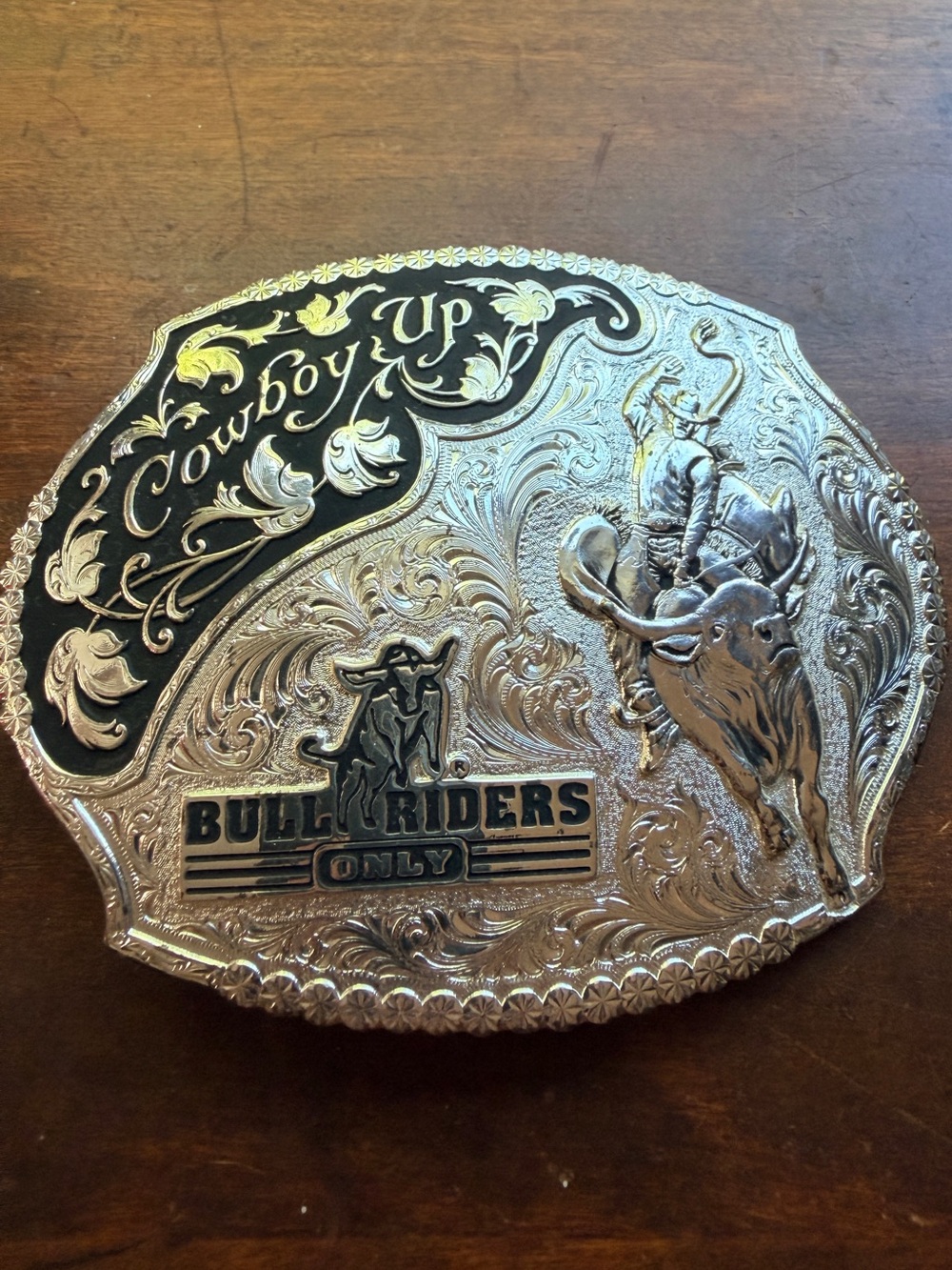 Montana Silversmiths Bull Riders Only Cowboy Up Decorative Western Belt Buckle